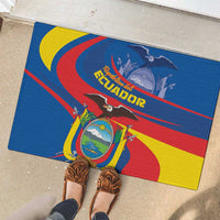 Blue rubber doormat with Ecuador eagle and flag stripes, outdoor entry use