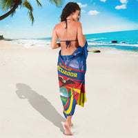 Blue Ecuador flag sarong with multicolor stripes and central emblem graphic