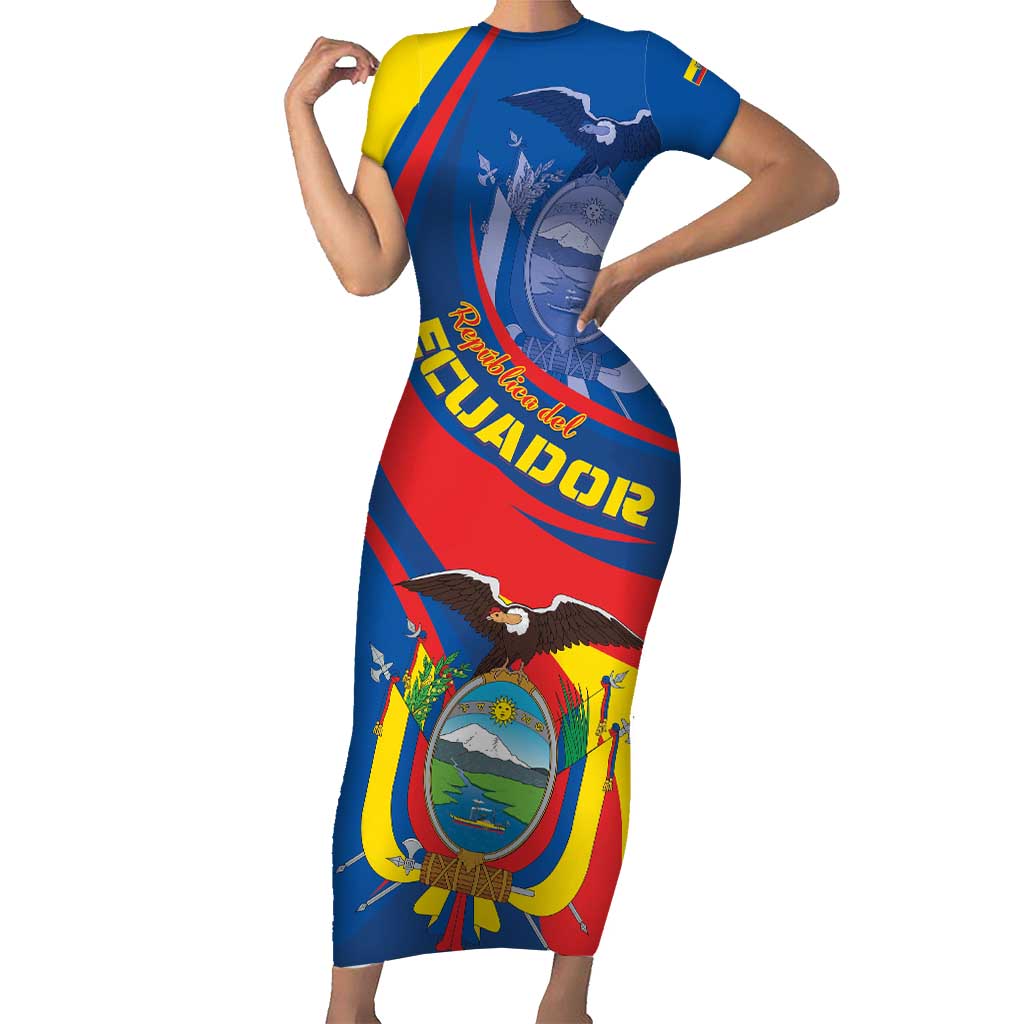 Ecuador Independence Day Short Sleeve Bodycon Dress Dios patria y libertad - Wonder Print Shop