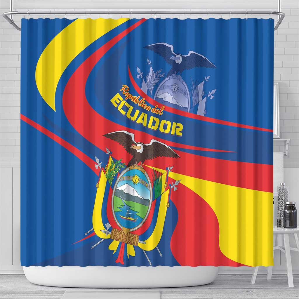 Ecuador flag shower curtain with coat of arms and eagle, blue yellow red design
