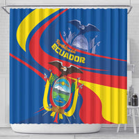 Ecuador flag shower curtain with coat of arms and eagle, blue yellow red design