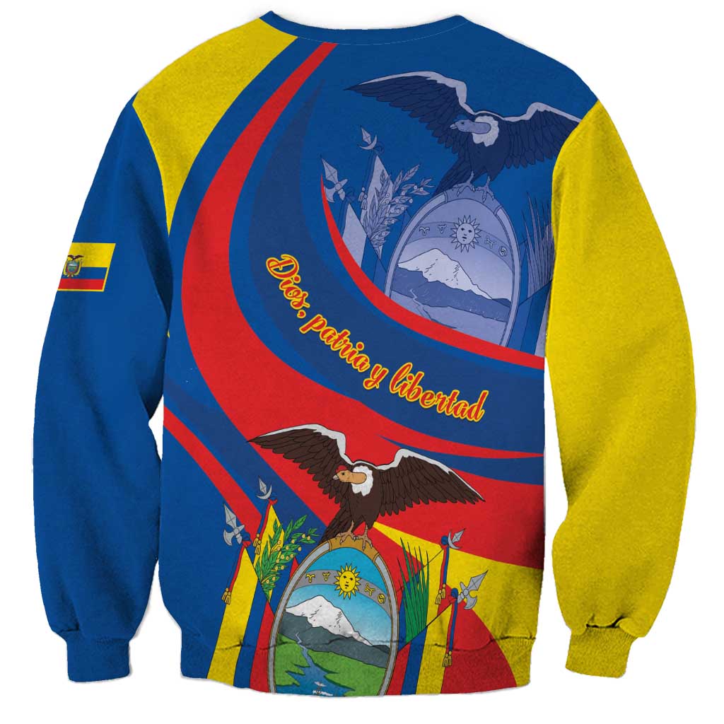 Unisex sweatshirt with rear Ecuador flag graphic and gold script text across the back