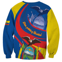 Unisex sweatshirt with rear Ecuador flag graphic and gold script text across the back