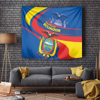Ecuador Independence Day wall tapestry featuring blue, red, yellow flag swirl and emblem