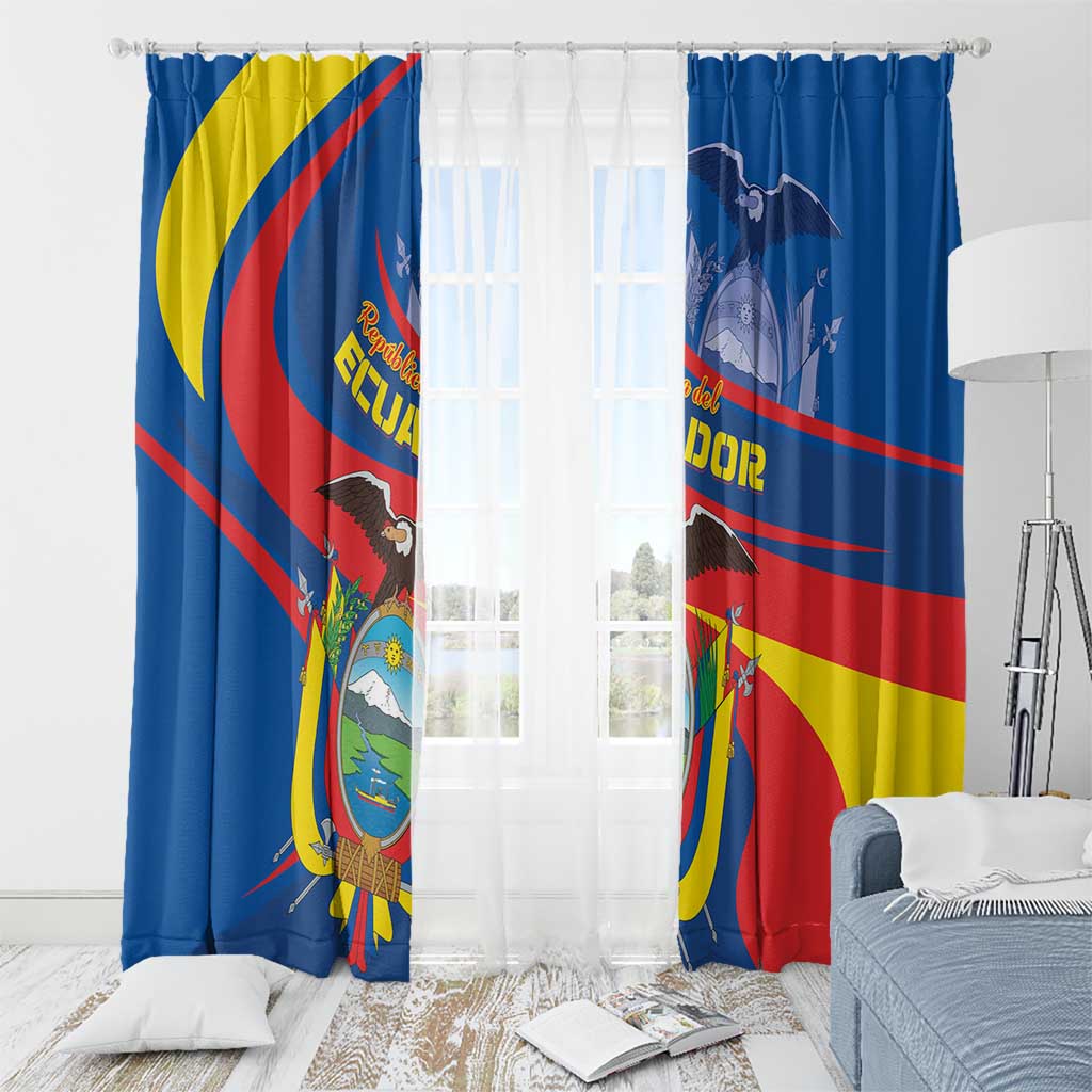 Ecuador window curtain set, blue flag design with coat of arms, red-yellow diagonal stripes