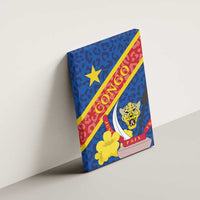 Congo DR canvas wall art on wall, tilted view of leopard crest and yellow star