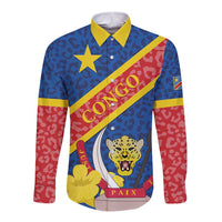 Long-sleeve button shirt coat with blue leopard pattern, star and diagonal Congo sash