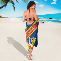 Blue sarong wrap with Congo DR leopard emblem on back, yellow and red trim
