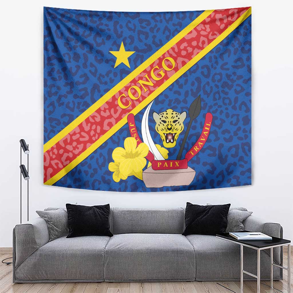 Congo DR Tapestry Coat Of Arms Leopard Pattern