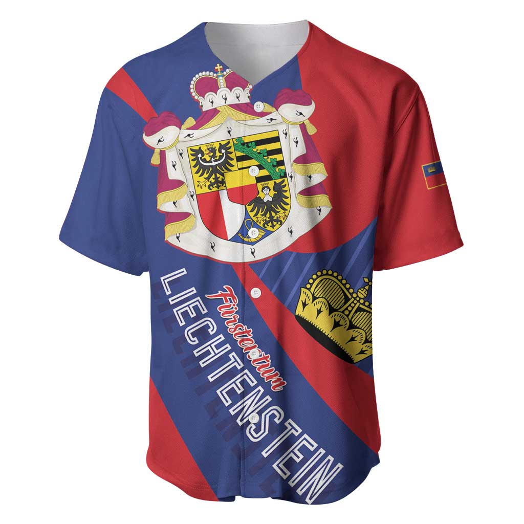 Liechtenstein Baseball Jersey Coat Of Arms Blue Red Color - Wonder Print Shop