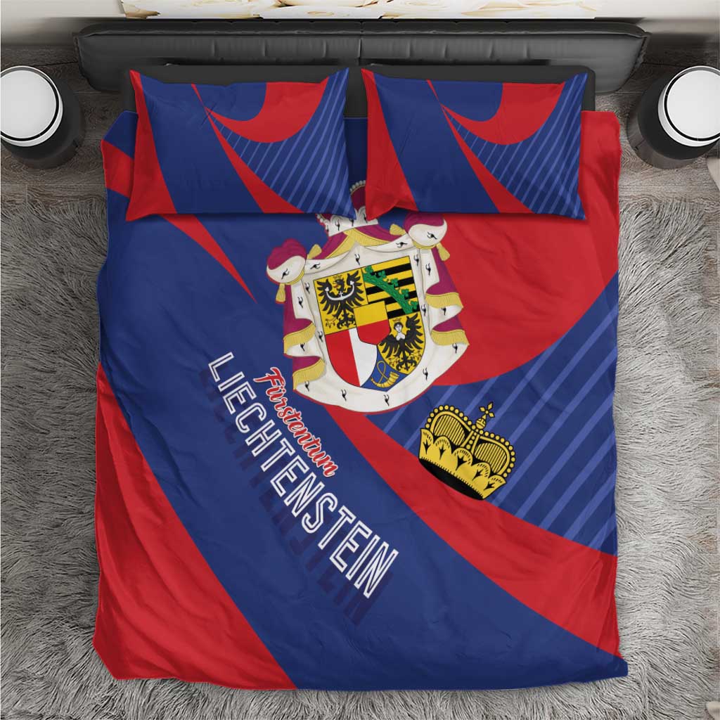 Liechtenstein bedding set with red-and-blue duvet and two matching pillows featuring coat of arms