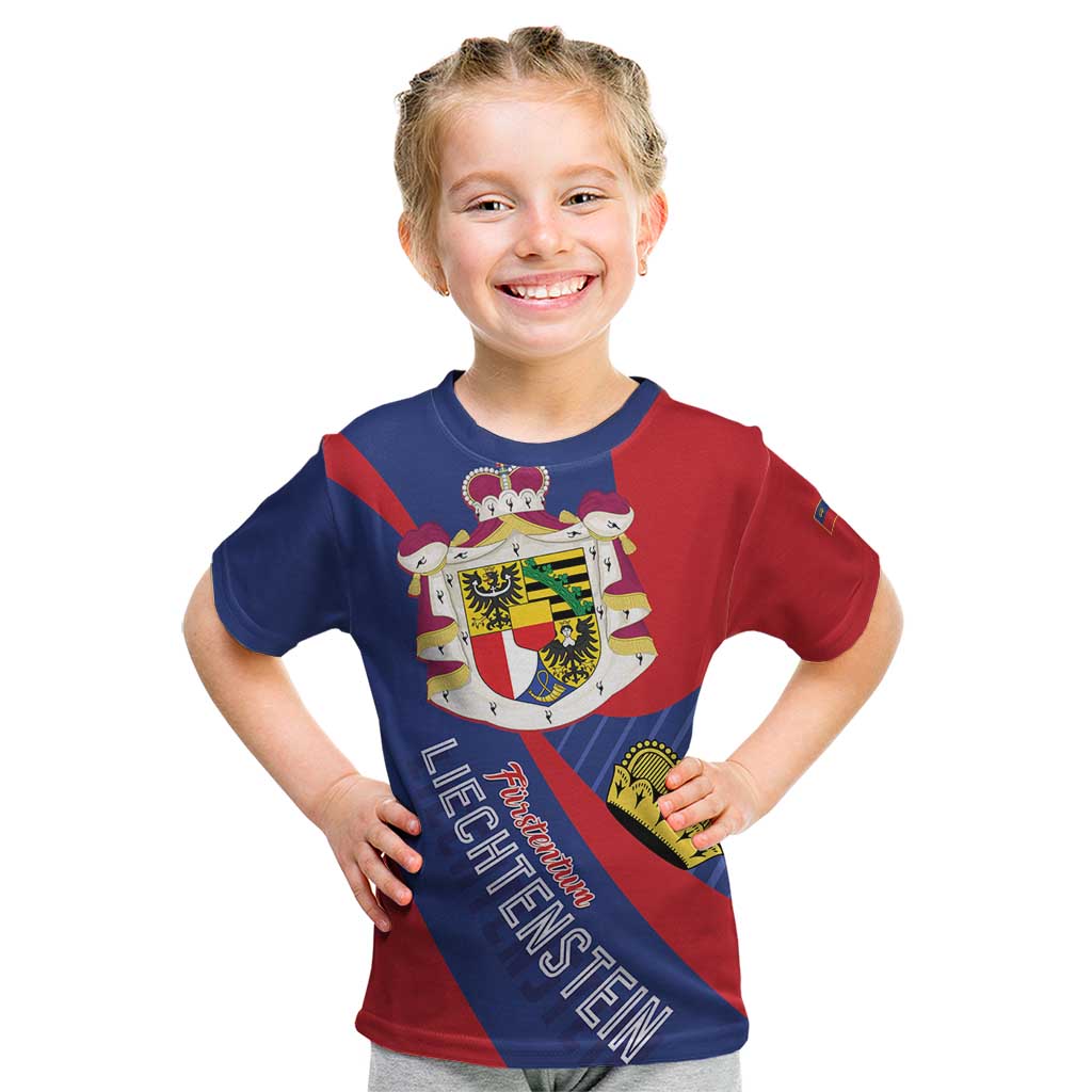 Liechtenstein Kid T Shirt Coat Of Arms Blue Red Color - Wonder Print Shop