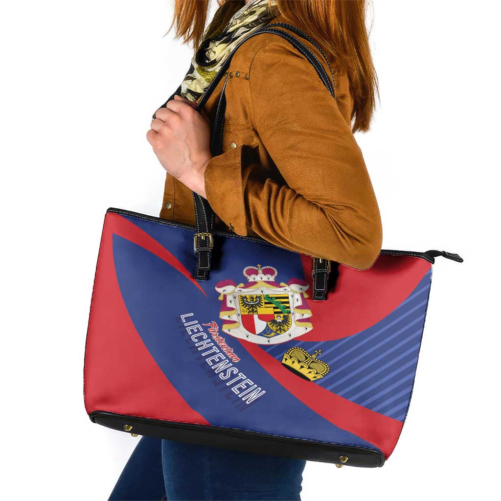 Liechtenstein Leather Tote Bag Coat Of Arms Blue Red Color - Wonder Print Shop