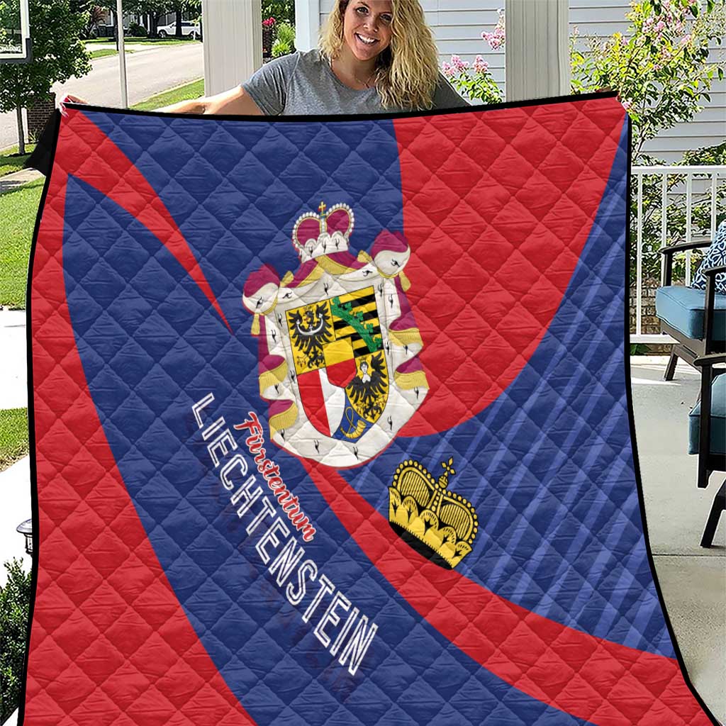 Liechtenstein quilt with coat of arms, blue and red diagonal stripe and crowned crest