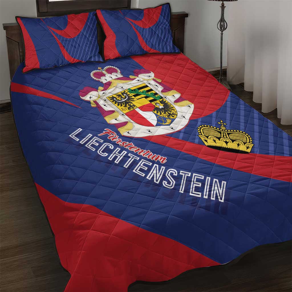 Liechtenstein Quilt Bed Set Coat Of Arms Blue Red Color - Wonder Print Shop