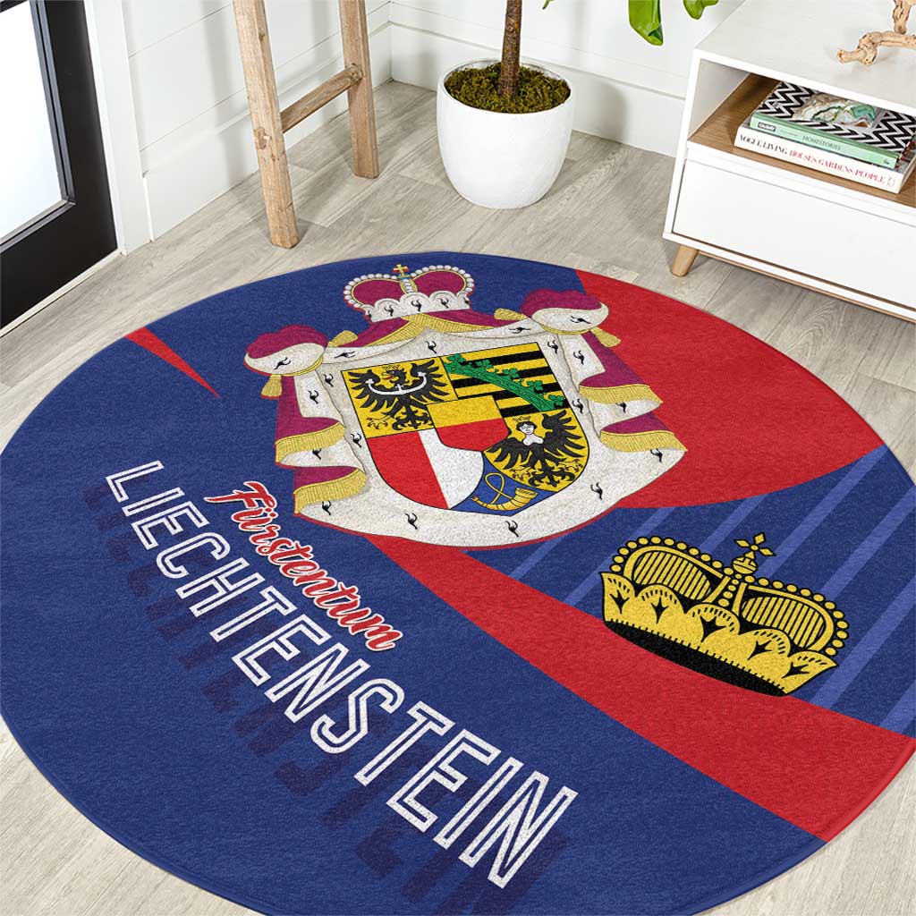 Liechtenstein Round Carpet Coat Of Arms Blue Red Color