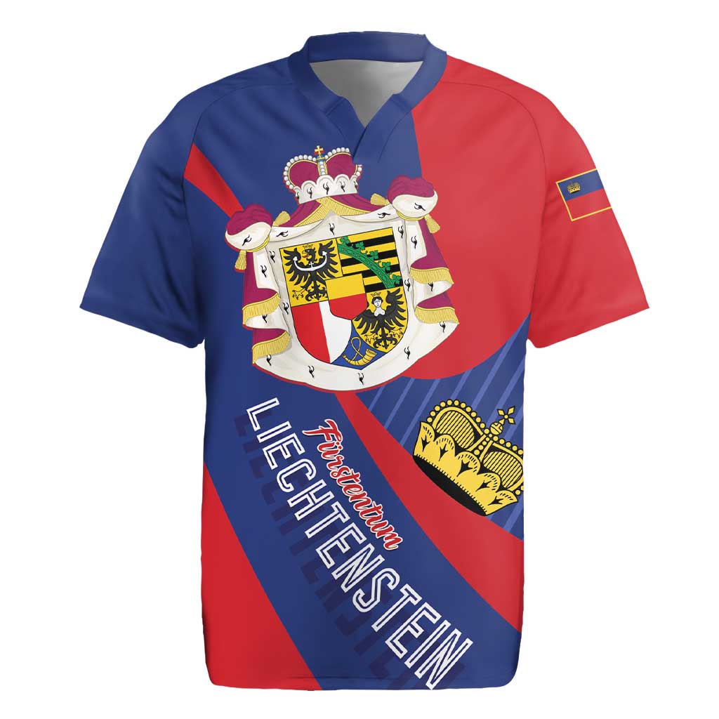 Liechtenstein Rugby Jersey Coat Of Arms Blue Red Color