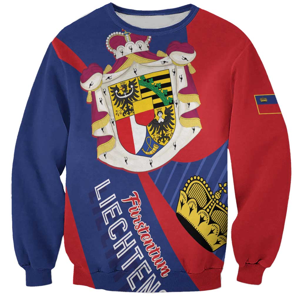 Unisex sweatshirt with blue/red coat of arms print and ribbed crew neck, long sleeves