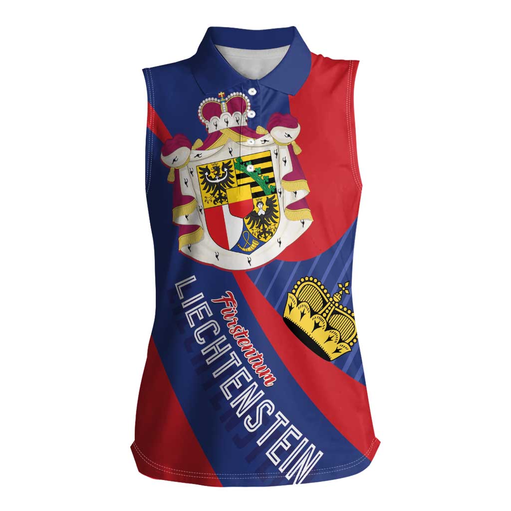 Liechtenstein Women Sleeveless Polo Shirt Coat Of Arms Blue Red Color - Wonder Print Shop