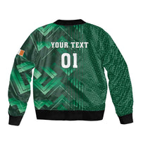 Unisex green bomber jacket back with YOUR TEXT and 01 print