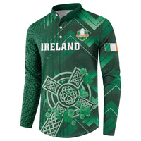 Green Ireland button rugby sweatshirt with crest, Ireland text, and clover knot graphic
