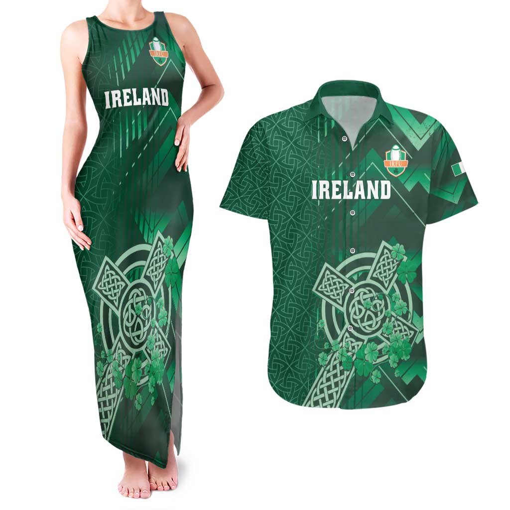 Ireland 2024 Rugby Couples Matching Tank Maxi Dress and Hawaiian Shirt Irish Shamrock Celtic Cross - Wonder Print Shop