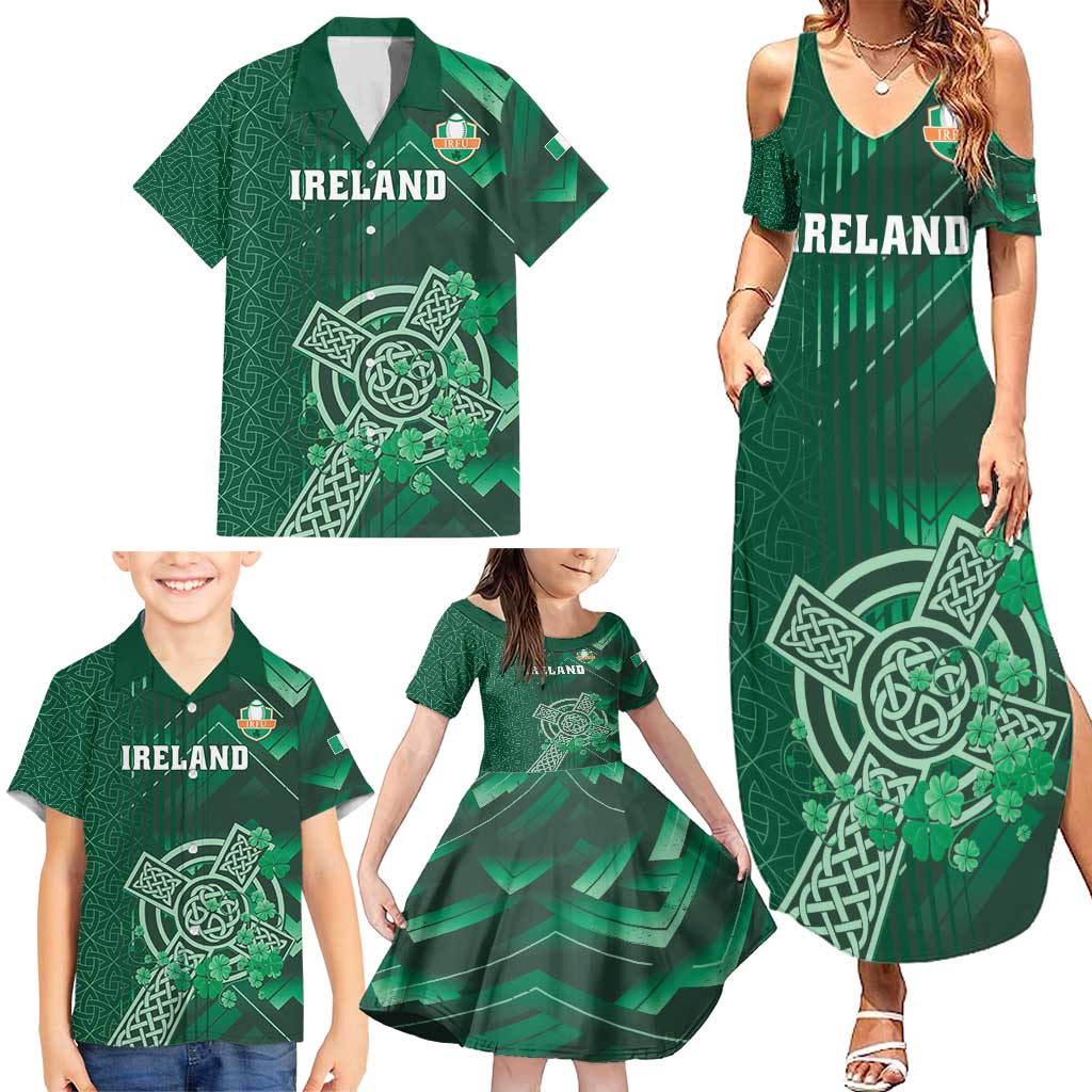 Ireland 2024 Rugby Family Matching Summer Maxi Dress and Hawaiian Shirt Irish Shamrock Celtic Cross - Wonder Print Shop