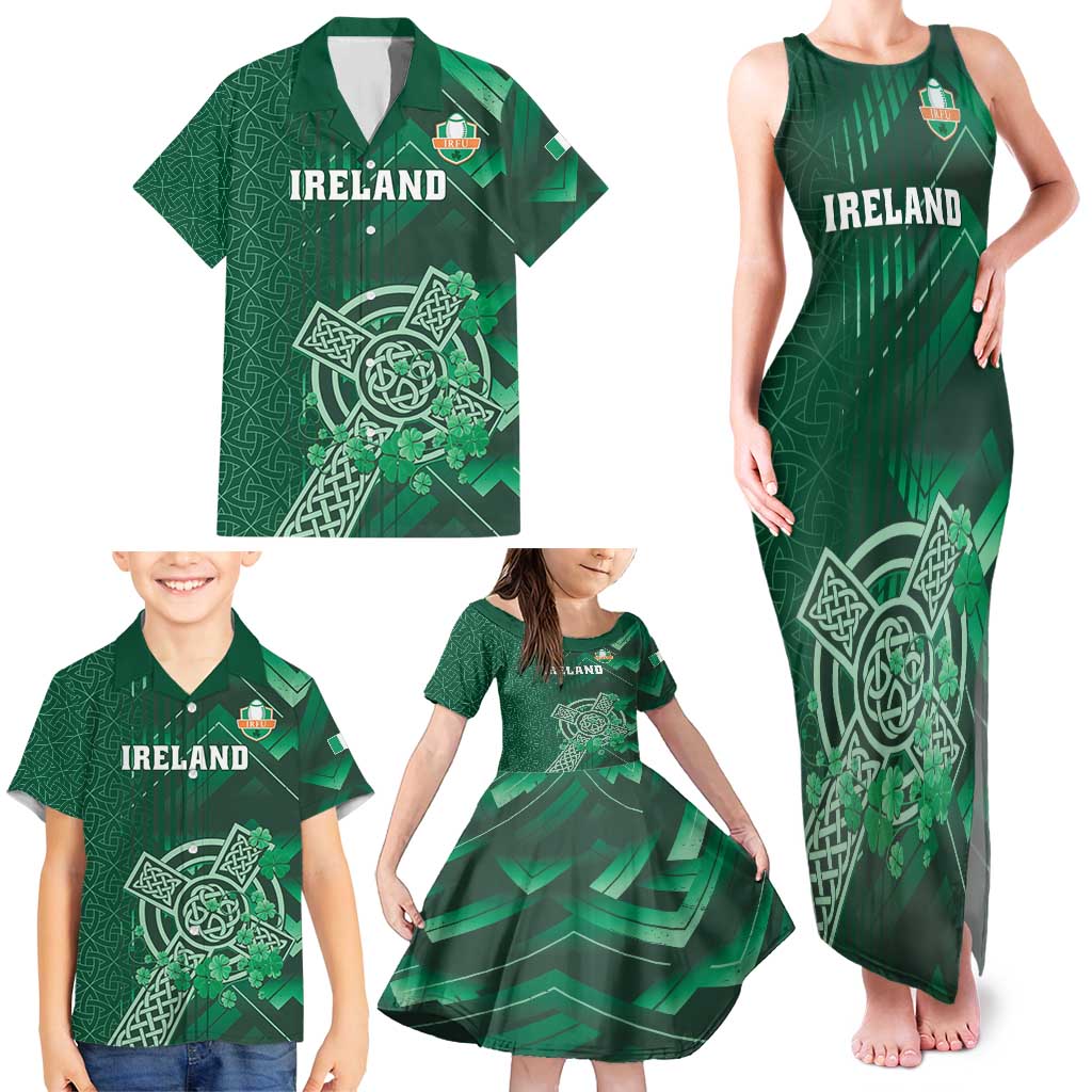 Ireland 2024 Rugby Family Matching Tank Maxi Dress and Hawaiian Shirt Irish Shamrock Celtic Cross - Wonder Print Shop