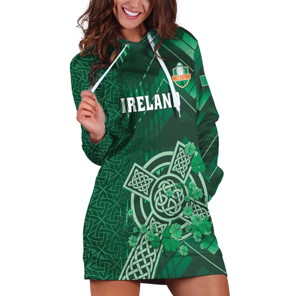 Ireland 2024 Rugby Hoodie Dress Irish Shamrock Celtic Cross - Wonder Print Shop