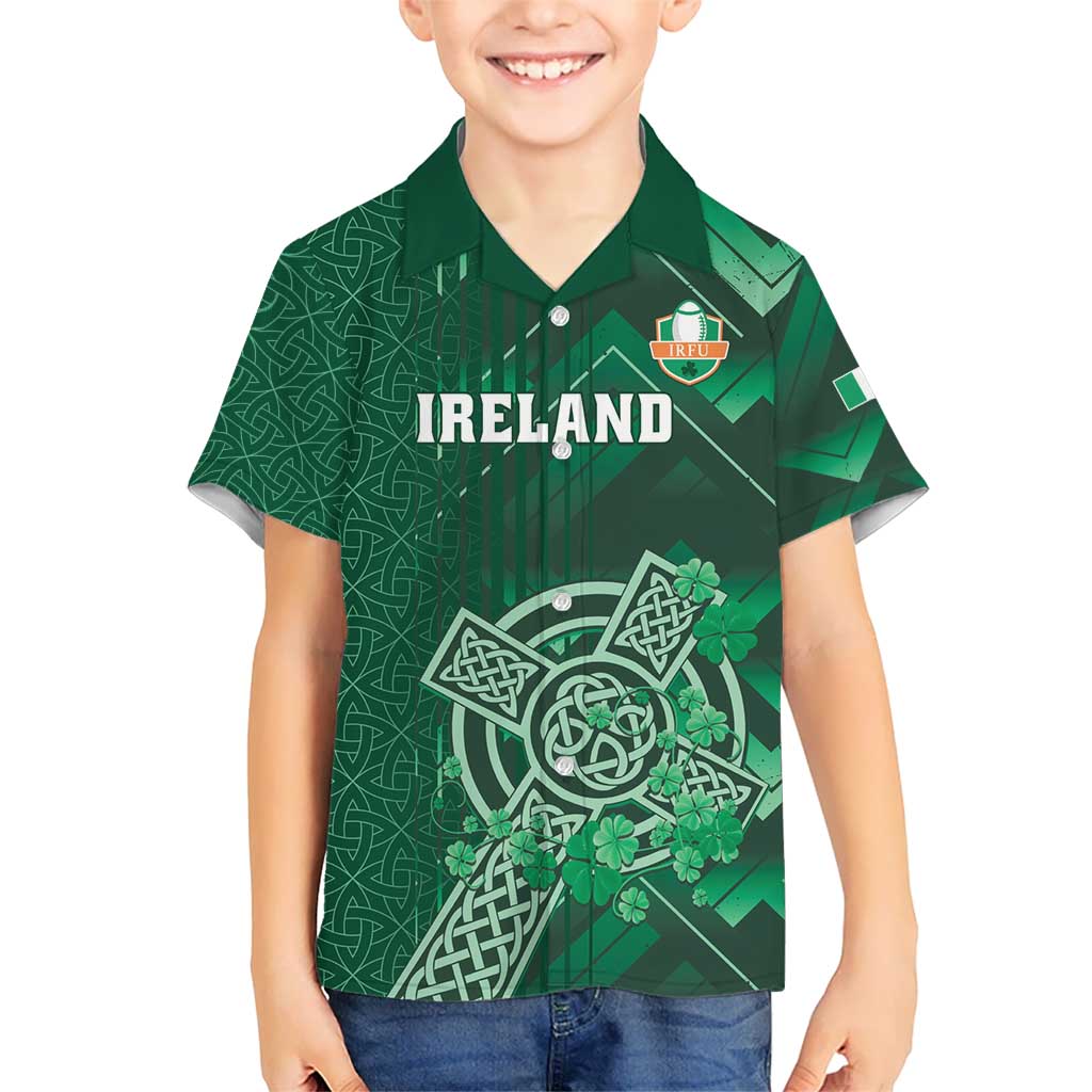 Ireland 2024 Rugby Kid Hawaiian Shirt Irish Shamrock Celtic Cross - Wonder Print Shop