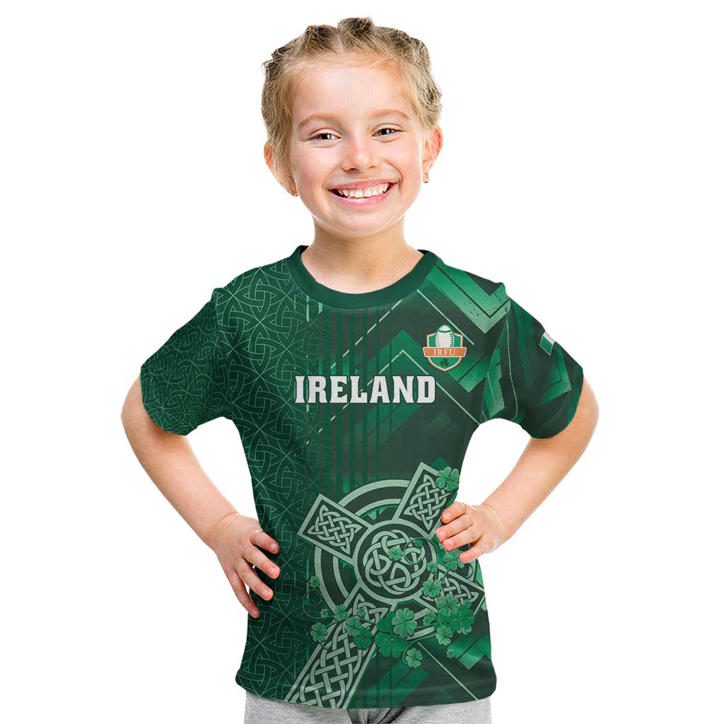 Ireland 2024 Rugby Kid T Shirt Irish Shamrock Celtic Cross - Wonder Print Shop