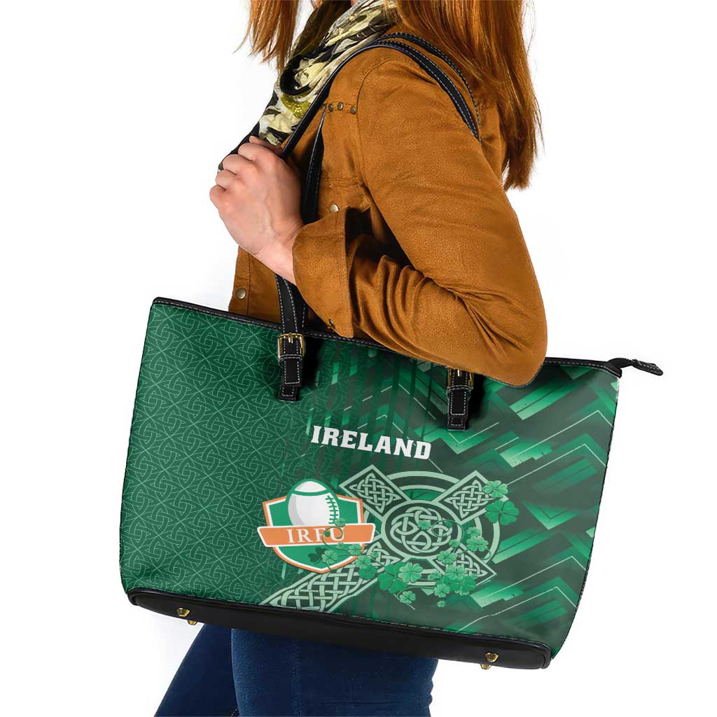 Ireland 2024 Rugby Leather Tote Bag Irish Shamrock Celtic Cross - Wonder Print Shop