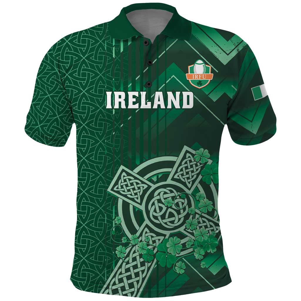 Ireland 2024 Rugby Polo Shirt Irish Shamrock Celtic Cross - Wonder Print Shop