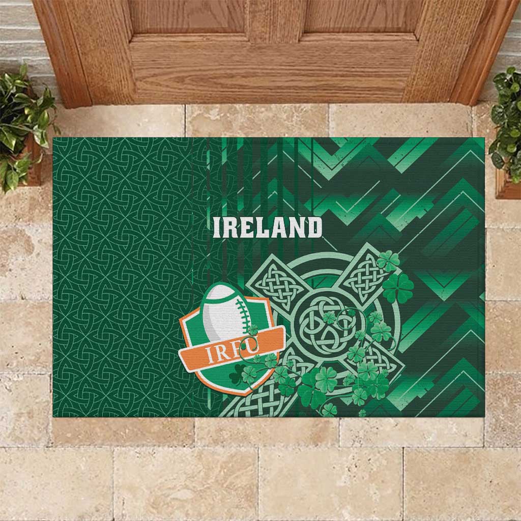 Ireland 2024 Rugby Rubber Doormat Irish Shamrock Celtic Cross