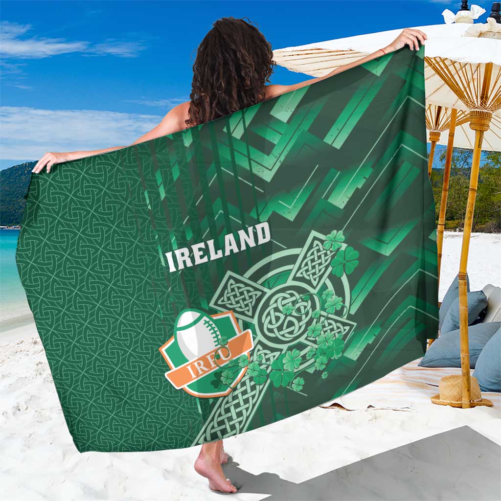 Green Ireland rugby sarong with IRFU crest and Celtic cross graphics
