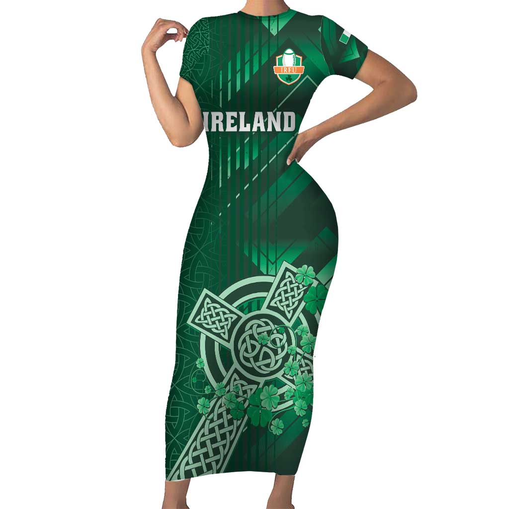 Ireland 2024 Rugby Short Sleeve Bodycon Dress Irish Shamrock Celtic Cross