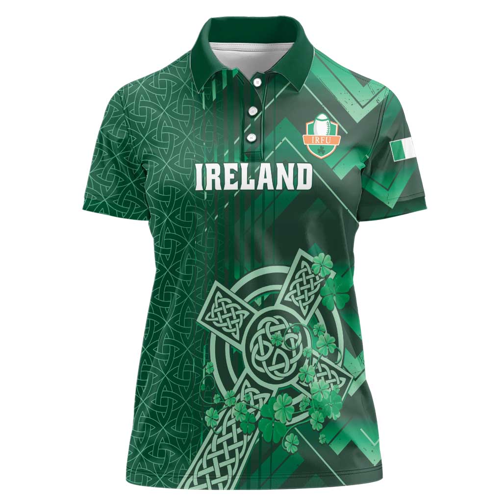 Ireland 2024 Rugby Women Polo Shirt Irish Shamrock Celtic Cross