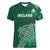 Ireland 2024 Rugby Women V-Neck T-Shirt Irish Shamrock Celtic Cross