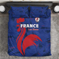 Blue France Les Bleus duvet set with two pillowcases, France shield and red rooster graphic
