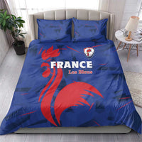 Blue France Les Bleus rugby bedding set with duvet and matching pillowcases, red rooster graphic