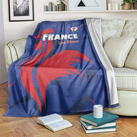 Blue France rugby blanket with red abstract mascot and Les Bleus crest