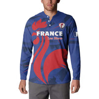 Blue rugby button sweatshirt with France Les Bleus front graphic and buttons