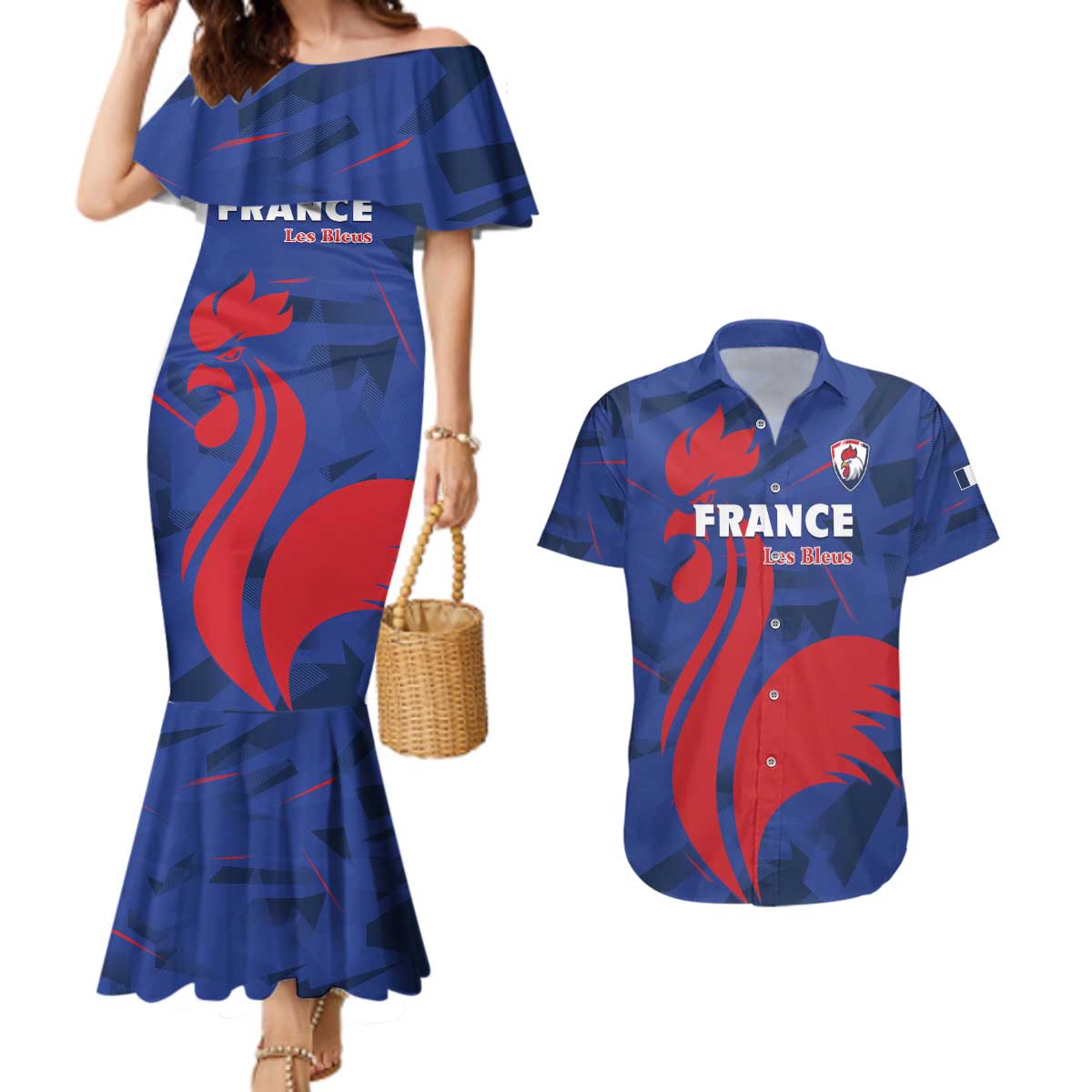 France 2024 Rugby Couples Matching Mermaid Dress and Hawaiian Shirt Bravo Les Bleus - Wonder Print Shop