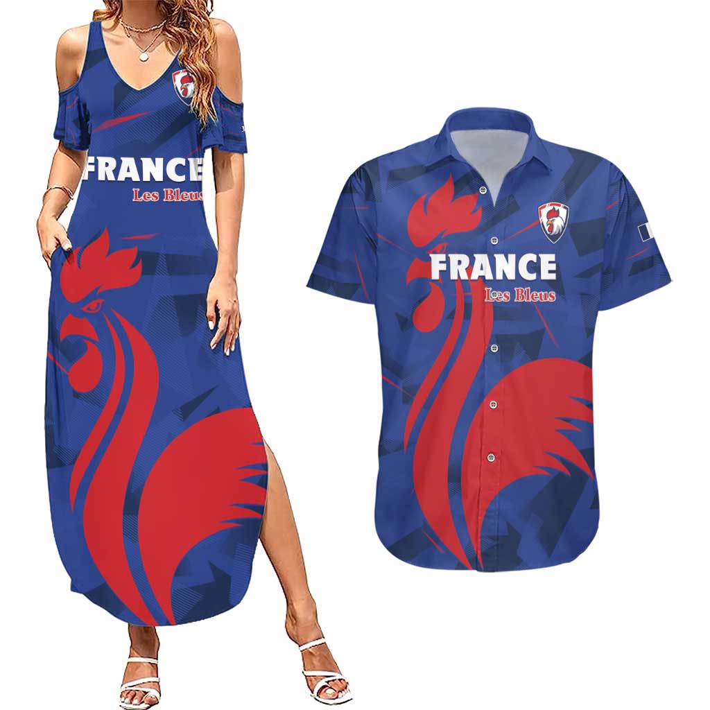 France 2024 Rugby Couples Matching Summer Maxi Dress and Hawaiian Shirt Bravo Les Bleus - Wonder Print Shop