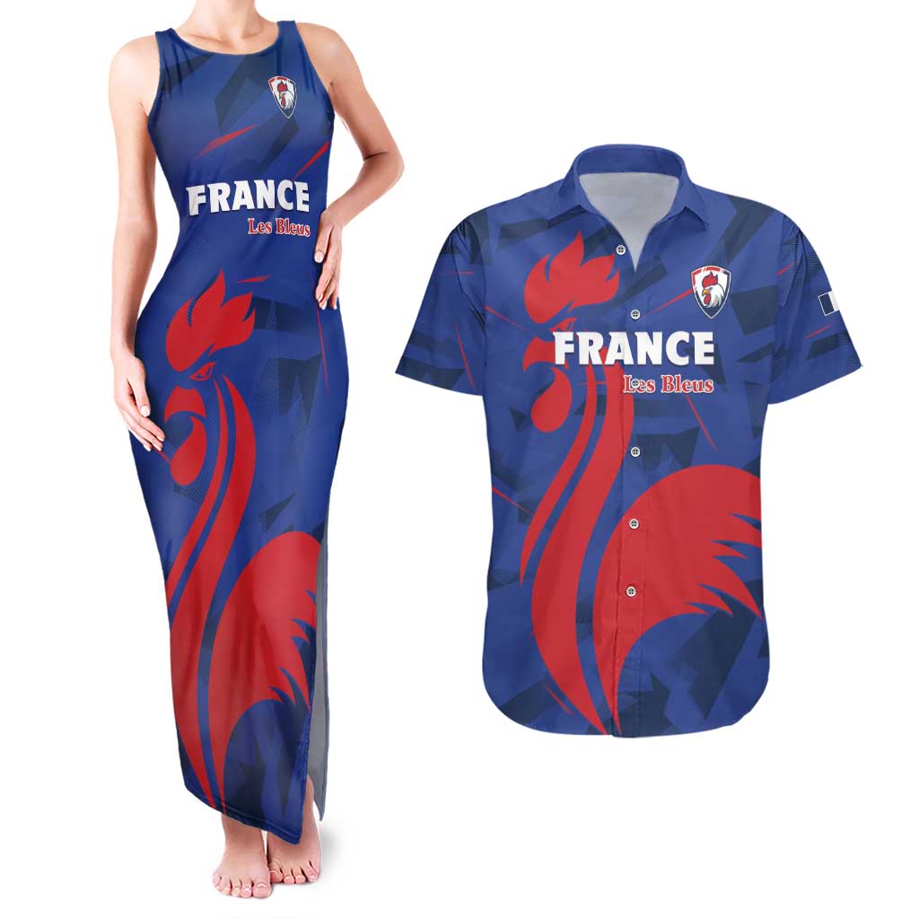 France 2024 Rugby Couples Matching Tank Maxi Dress and Hawaiian Shirt Bravo Les Bleus - Wonder Print Shop