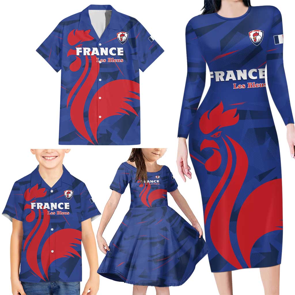 France 2024 Rugby Family Matching Long Sleeve Bodycon Dress and Hawaiian Shirt Bravo Les Bleus - Wonder Print Shop