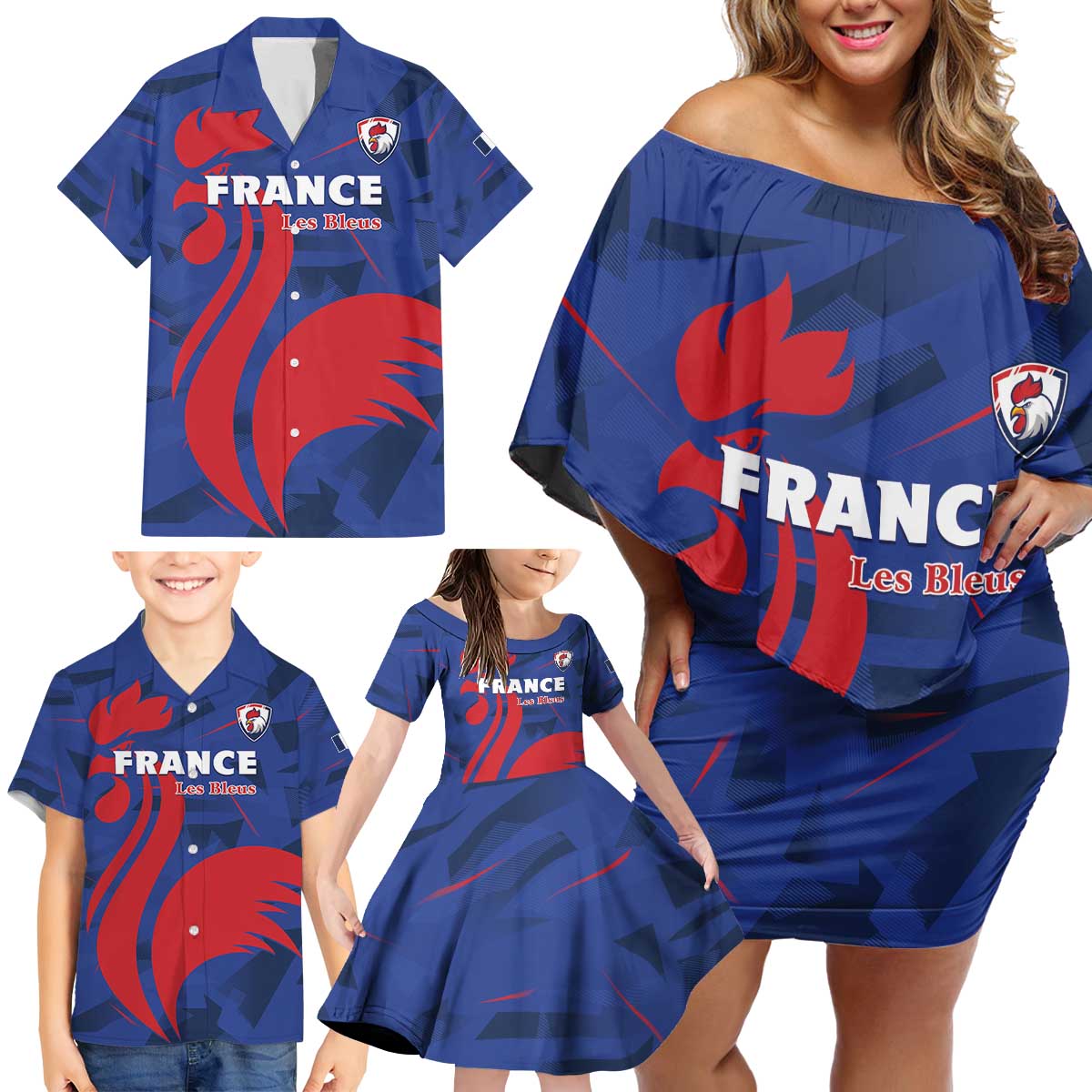 France 2024 Rugby Family Matching Off Shoulder Short Dress and Hawaiian Shirt Bravo Les Bleus - Wonder Print Shop