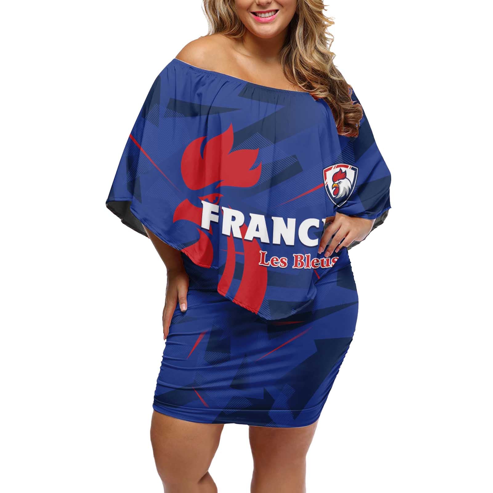 France 2024 Rugby Off Shoulder Short Dress Bravo Les Bleus - Wonder Print Shop