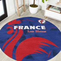 Round blue and red rugby carpet with FRANCE and Les Bleus text plus crest