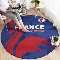 Round blue and red rugby carpet with centered FRANCE and Les Bleus text, crest